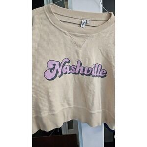 Girlcore chicka-d Nashville Ribbed Knit Sweatshirt Cream Purple Graphic Womens M